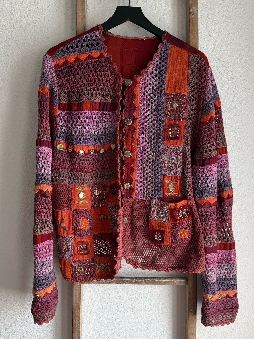 Sandy Starkman "Art to Wear" Vintage Crochet Knot Cardigan Sz: Large